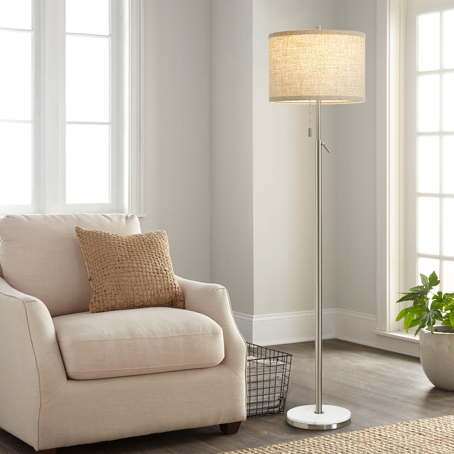 NATYSWAN Modern Floor Lamp for Living Room, Adjustable Height Standing Lamp with Marble Base Tall Lamp with Pull Chain Switch Floor Lamps for Living Room, Bedroom & Office Bulbs Not Included