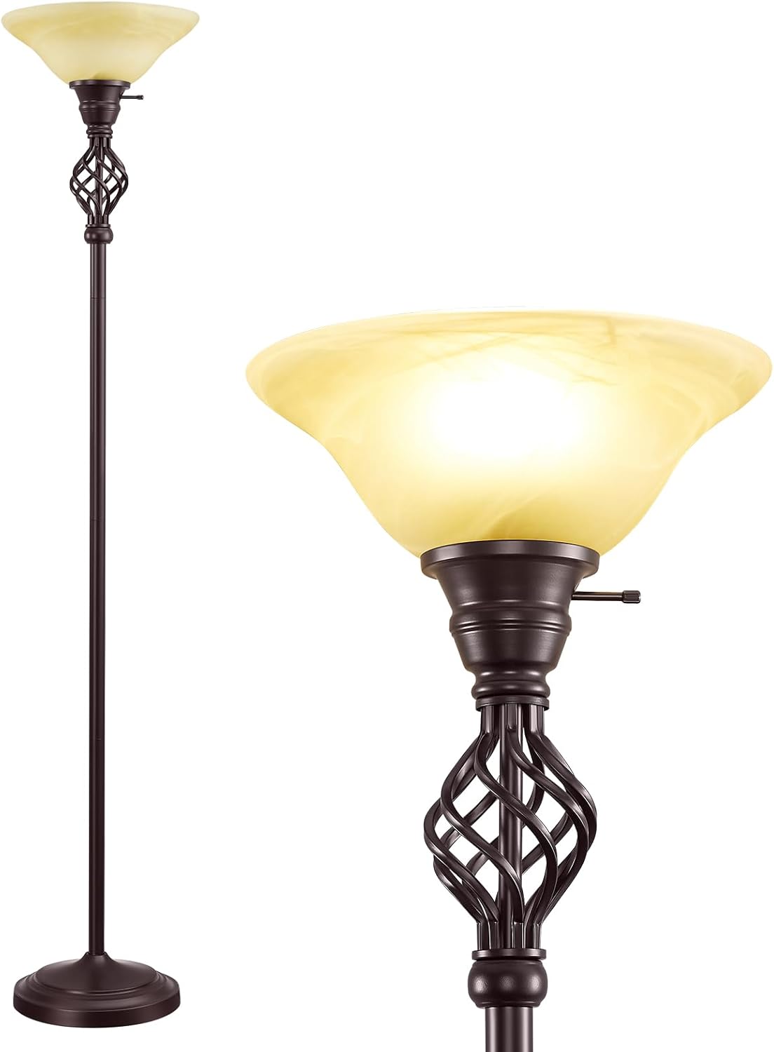 NATYSWAN Standing Lamp with Adjustable Side Reading Light, Floor Lamps for Living Room with Glass Shade 72-Inch Torchiere Tall Lamps Decor for Bedroom Living Room Den Office (Bulb Included)