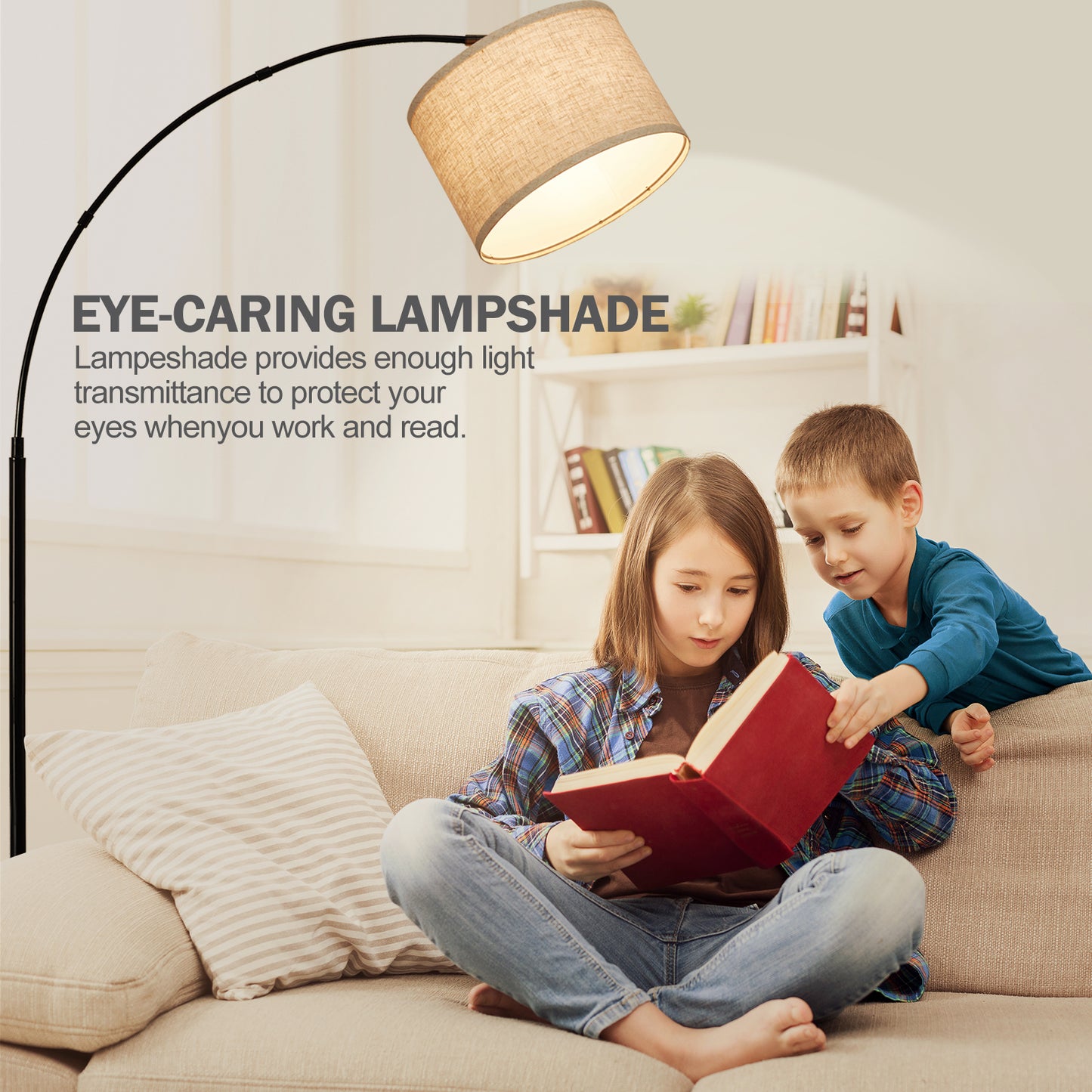 Natyswan Arc Floor Lamps for Living Room Lighting, Modern Arched Lamp with Foot Switch, Adjustable Hanging Shade, Tall Pole Lamp for Bedroom, Office, Bulb Not Included