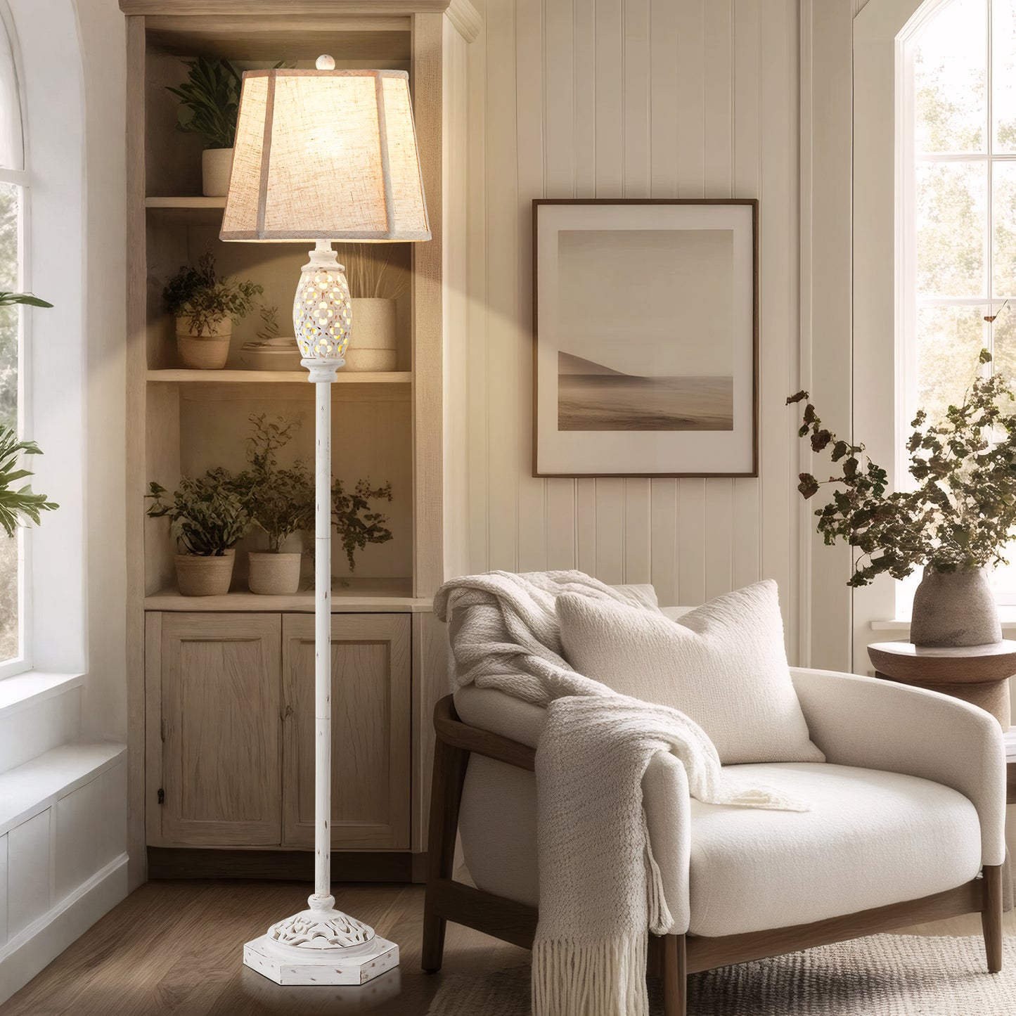 NATYSWAN Vintage Floor Lamp with Cutout Design & Glowing Light - Resin Elegant Standing Lamp for Living Room, Bedroom, Office (Includes Bulb)