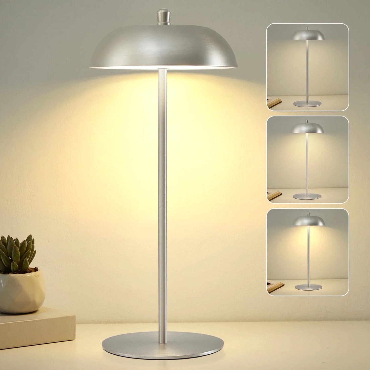 NATYSWAN Cordless Table Lamp Rechargeable,Battery Operated LED Gold Desk Lamp 3 Way Dimmable Touch Nightstand Mushroom Lamp for Dorm Home Bedroom Office