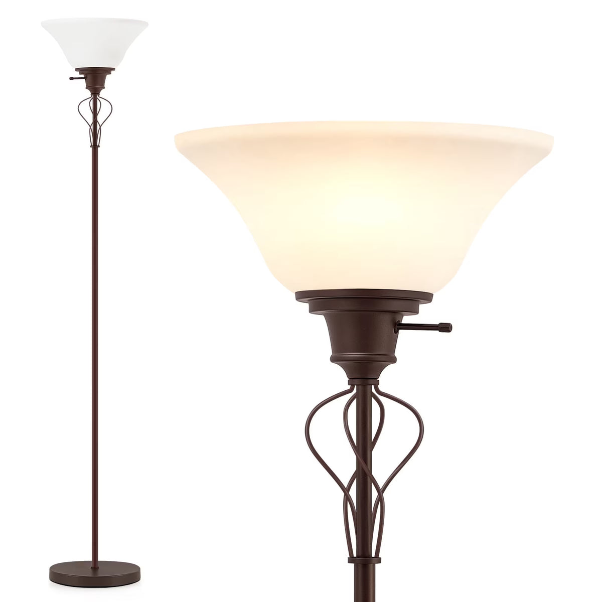 NATYSWAN Floor Lamp for Living Room,70in Gold Standing Lamps with Sturdy Metal Base and White Lampshade,Modern Torchiere Tall Lamp for Bedroom Office,Rotary Switch