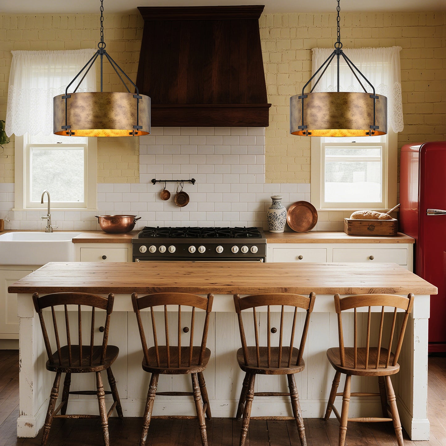 NATYSWAN 22 inch Industrial Cage Ceiling Light with 4 Lights (Bulbs Not Included), E27 Base Max 100W Each, Dual USB-A & C Charging Ports, 60 Inch Chain, for Kitchen, Dining Room, Farmhouse Indoor