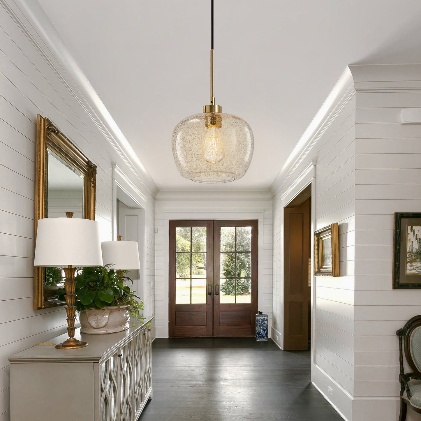 NATYSWAN Vintage Mini Globe Chandelier, 9.75 inch Wide Single-Light Flush Mount Ceiling Fixture with E26 Socket for Small Spaces, Hallway, Bathroom(Bulb Not Included)