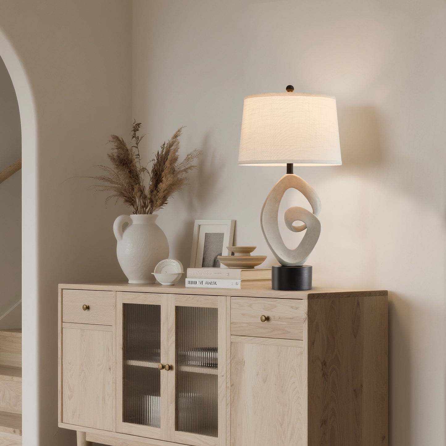 NATYSWAN 31.5-inch Tall Modern Table Lamp with Linen Shade, Bedside Lamp with Rotary Switch & Included LED Bulb for Living Room, Bedroom, Office