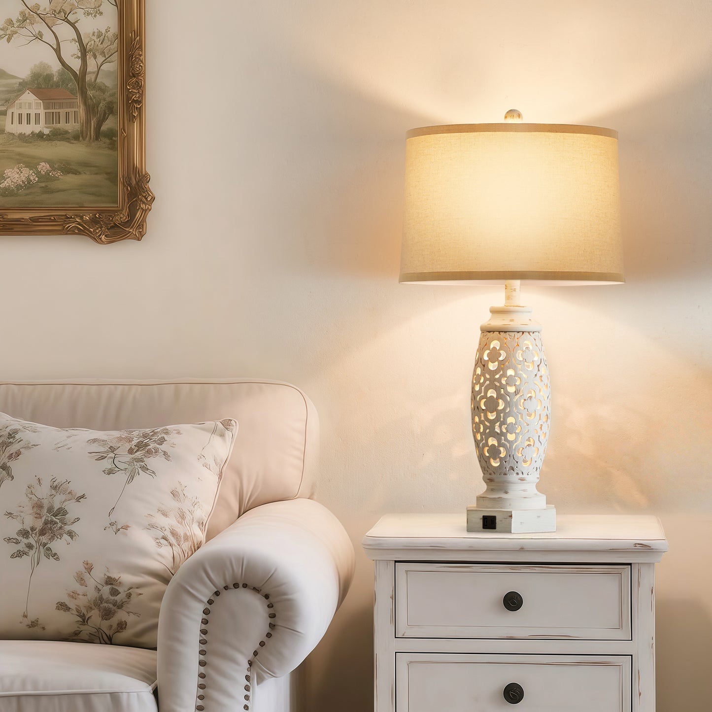 NATYSWAN 28.5-inch Table Lamp with USB-A & USB-C Charging Ports & Built-in Night Light, 9W LED Bulb Included, for Bedside, Office, Living Room