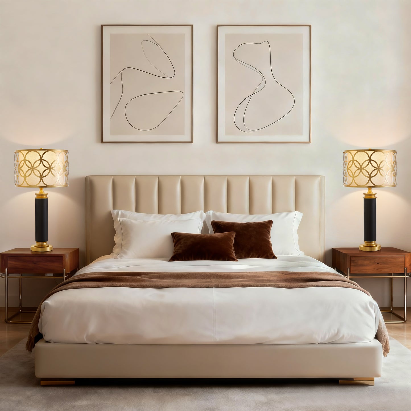 NATYSWAN 32-inch Luxury Table Lamp with Faux Leather & Gold Finish, 100W Equivalent LED Bulb Included, Oversized Shade for Living Room & Bedroom