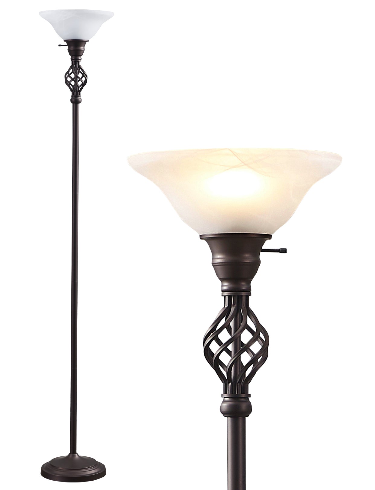 NATYSWAN Standing Lamp with Adjustable Side Reading Light, Floor Lamps for Living Room with Glass Shade 72-Inch Torchiere Tall Lamps Decor for Bedroom Living Room Den Office (Bulb Included)