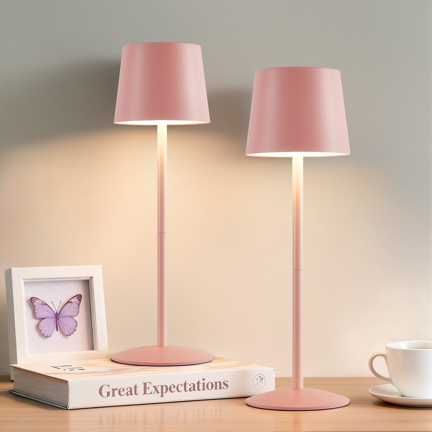 NATYSWAN Modern  LED Desk Lamps 2-Pack, Adjustable Height, Touch Dimmable, Rechargeable 4000mAh Battery, USB-C Charging, Metal Accent Light for Bedroom, Nursery, Home Office, Party Decor