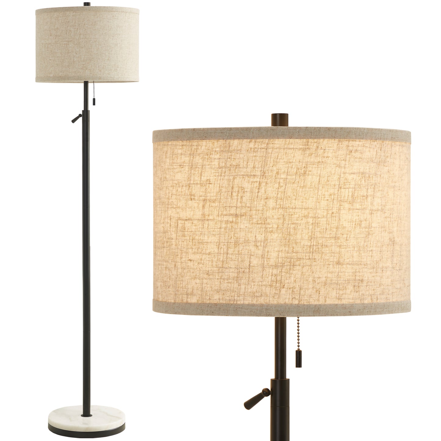 NATYSWAN Modern Floor Lamp for Living Room, Adjustable Height Standing Lamp with Marble Base Tall Lamp with Pull Chain Switch Floor Lamps for Living Room, Bedroom & Office Bulbs Not Included