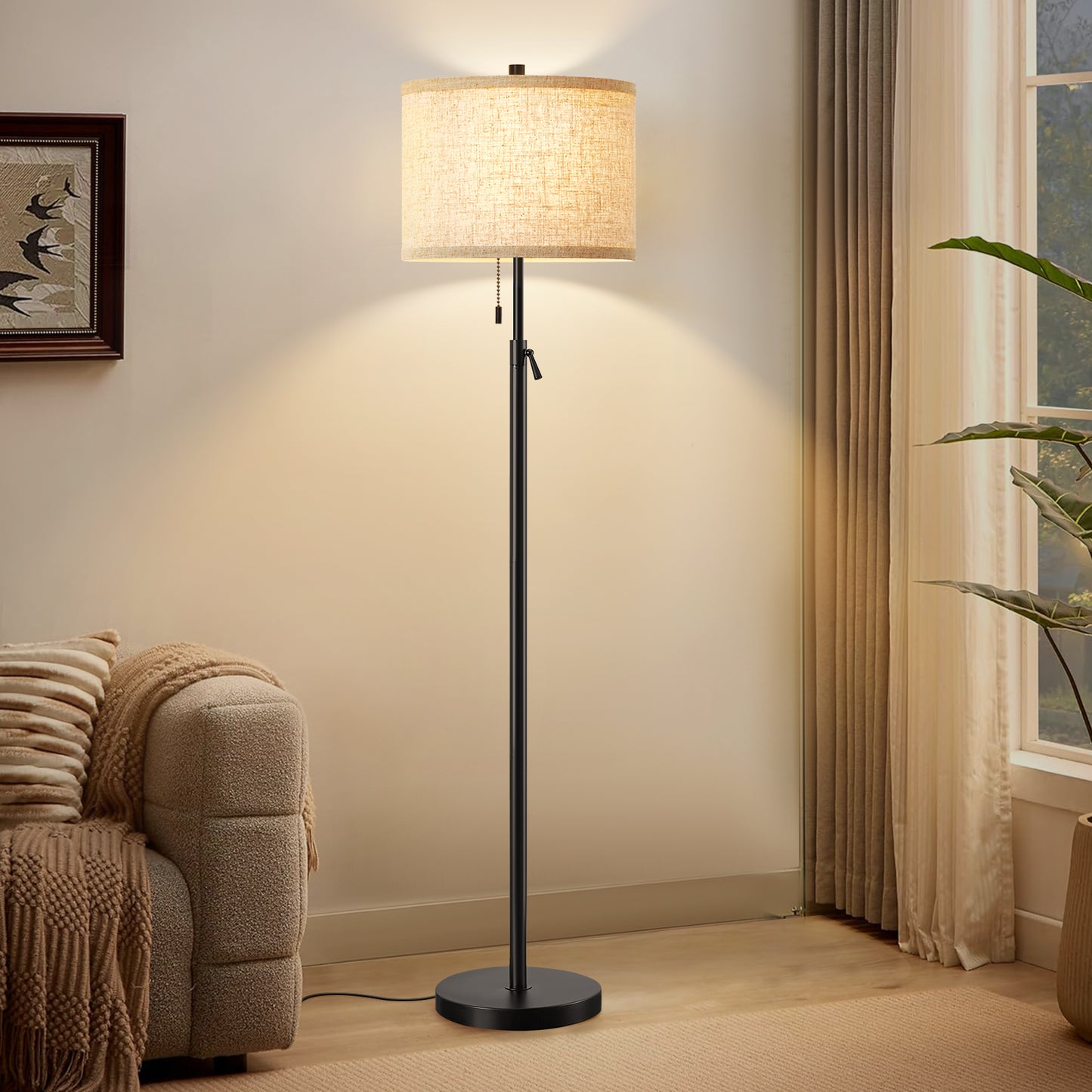 NATYSWAN Modern Floor Lamp for Living Room, Adjustable Height Standing Lamp with Marble Base Tall Lamp with Pull Chain Switch Floor Lamps for Living Room, Bedroom & Office Bulbs Not Included
