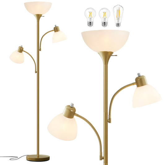 NATYSWAN Floor Lamps for Living Room,Torchiere Floor Lamp with 8W Adjustable Reading Lights, Morden Tall Lamps for Living Room, Bedroom, Office, 3 Bulbs Included