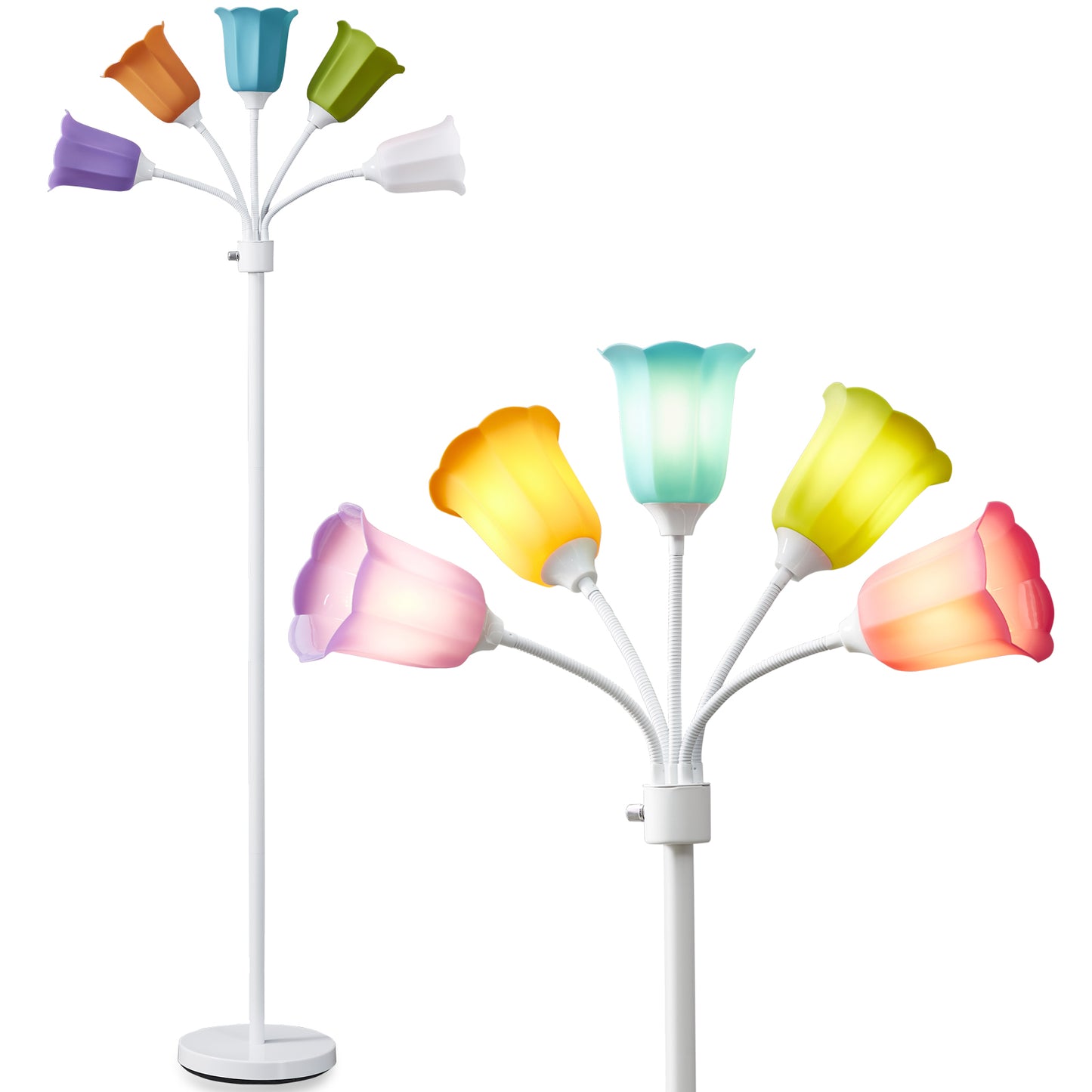 NATYSWAN Medusa LED Floor Lamp, Multi Head Modern Tall Lamp with Adjustable Gooseneck Standing Lamps Led Tall Lamp for Living Room Bedroom Kids Room Office 6 Color Lampshades Bulb Not Included