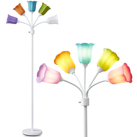 NATYSWAN Medusa LED Floor Lamp, Multi Head Modern Tall Lamp with Adjustable Gooseneck Standing Lamps Led Tall Lamp for Living Room Bedroom Kids Room Office 6 Color Lampshades Bulb Not Included
