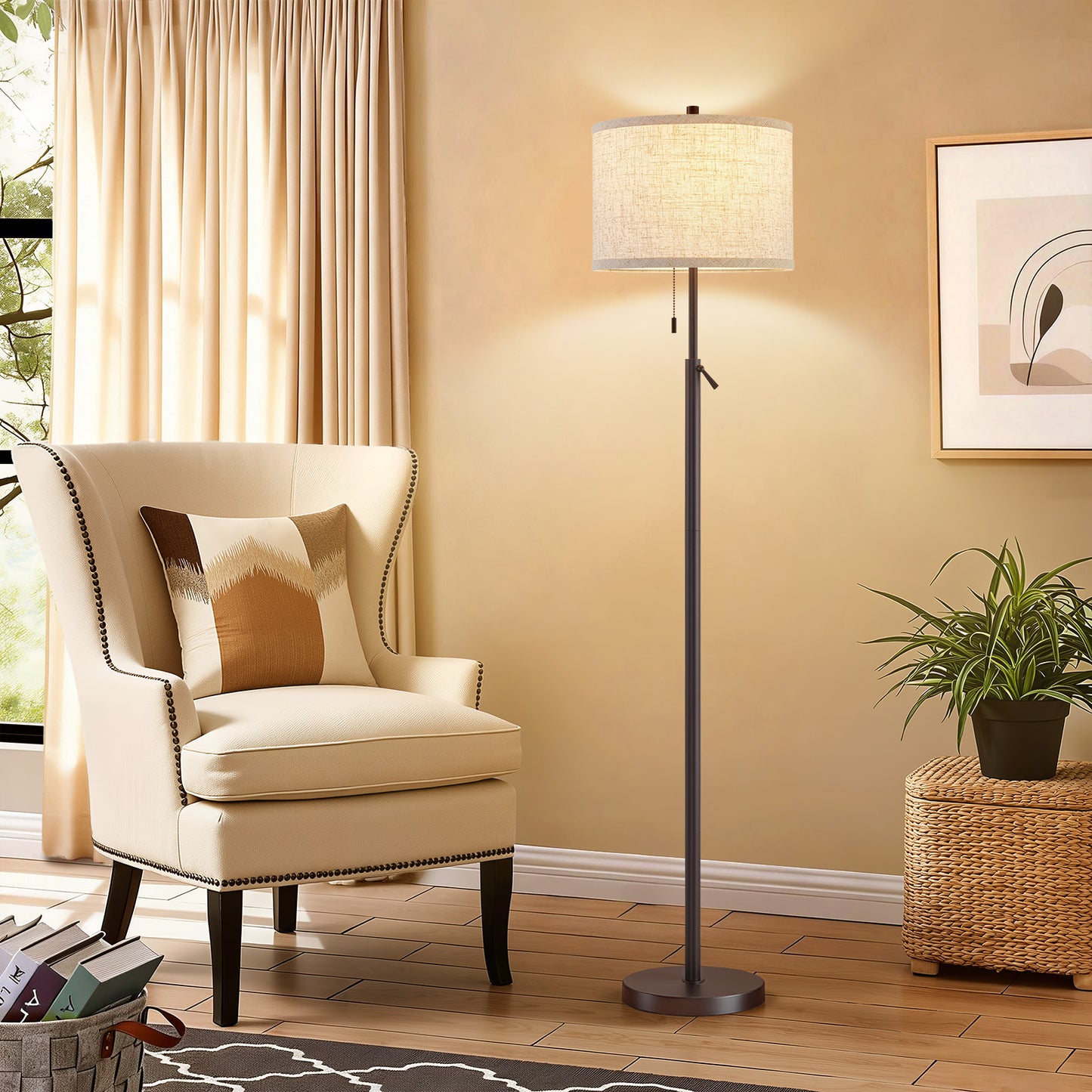 NATYSWAN Modern Floor Lamp for Living Room, Adjustable Height Standing Lamp with Marble Base Tall Lamp with Pull Chain Switch Floor Lamps for Living Room, Bedroom & Office Bulbs Not Included