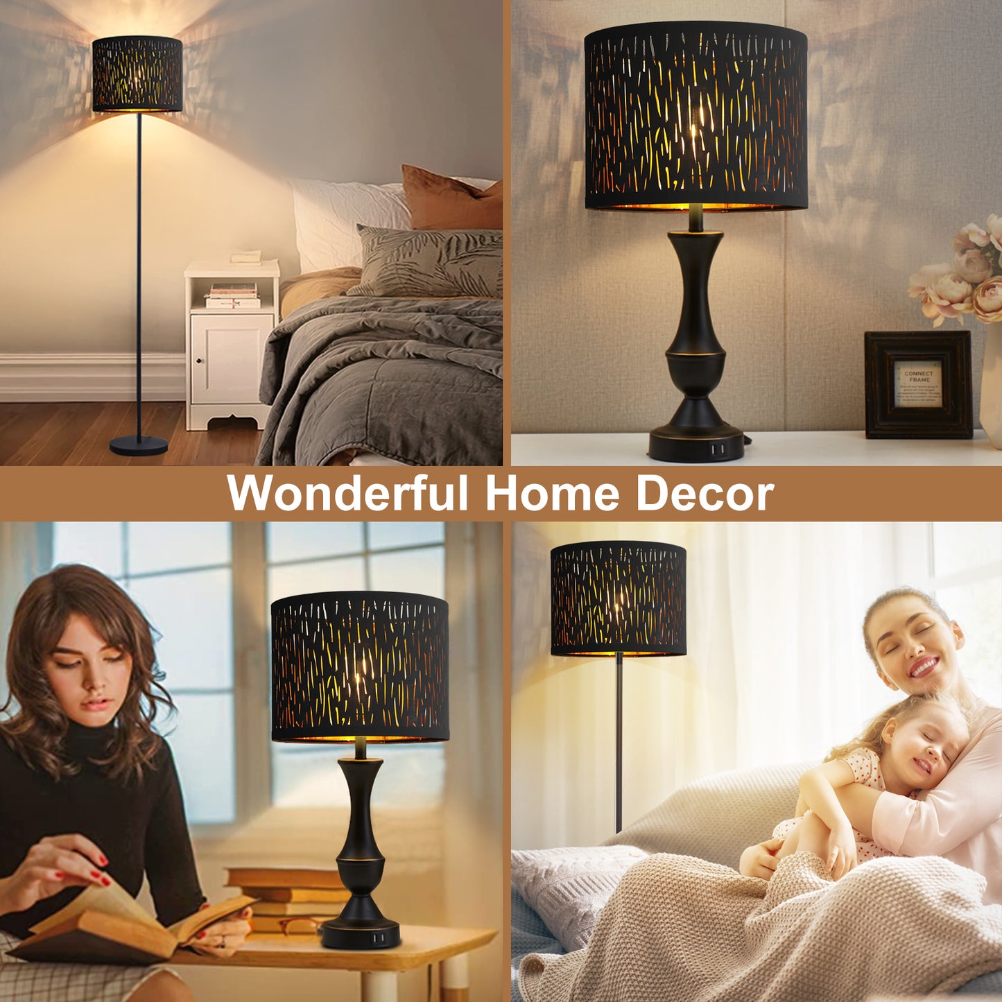 NATYSWAN Drum Lampshades Set of 2, Fabric Lampshades for Table Lamps Floor Lamps, 13" Top x 11" Bottom x 10" High, Lamp Shade Harp Holder Included