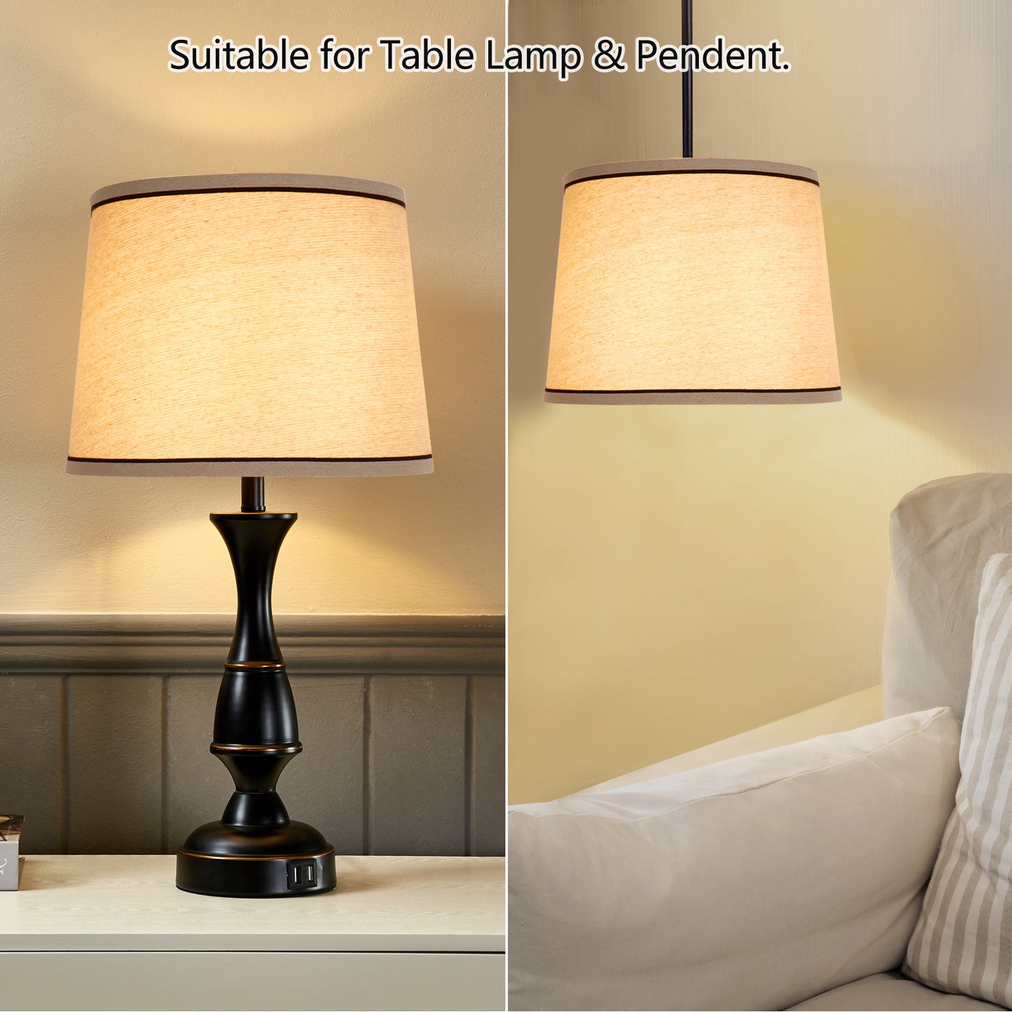 NATYSWAN Drum Lampshades Set of 2, Fabric Lampshades for Table Lamps Floor Lamps, 13" Top x 11" Bottom x 10" High, Lamp Shade Harp Holder Included