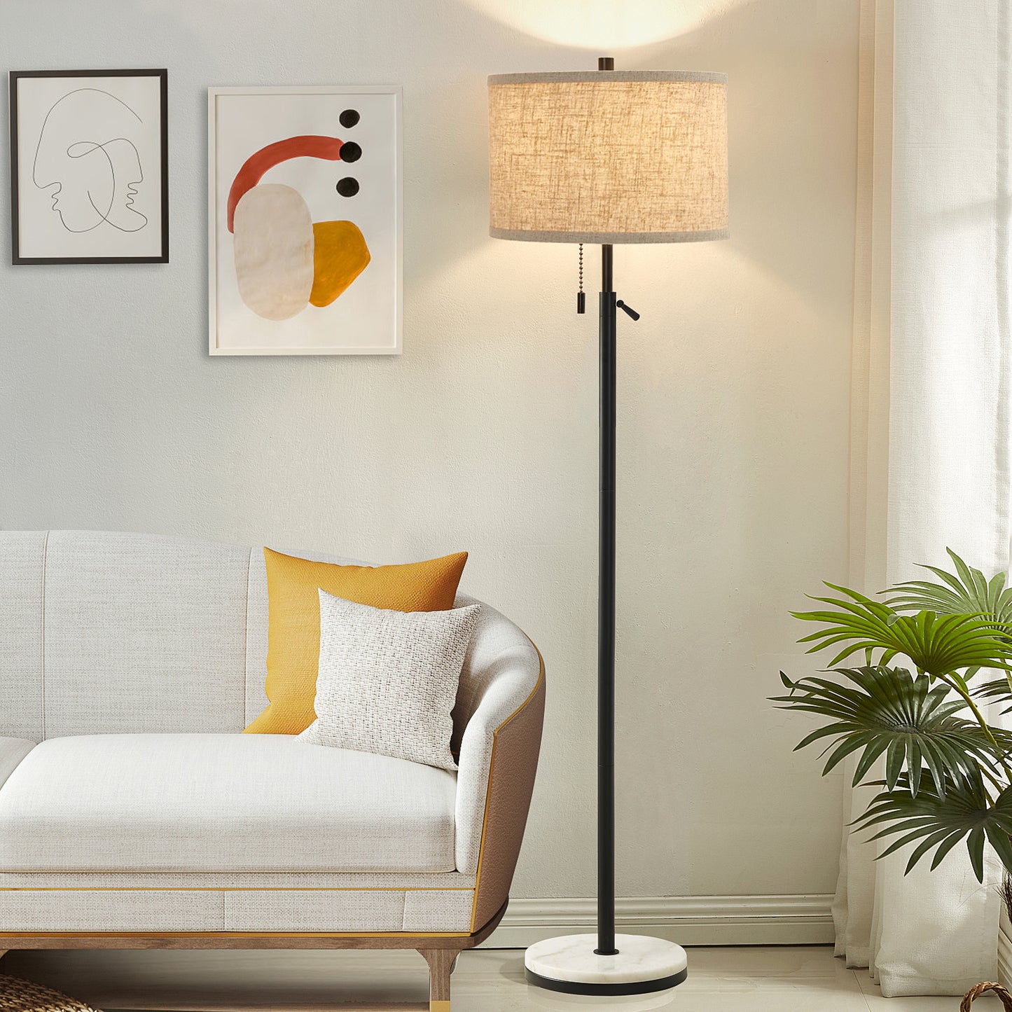 NATYSWAN Modern Floor Lamp for Living Room, Adjustable Height Standing Lamp with Marble Base Tall Lamp with Pull Chain Switch Floor Lamps for Living Room, Bedroom & Office Bulbs Not Included