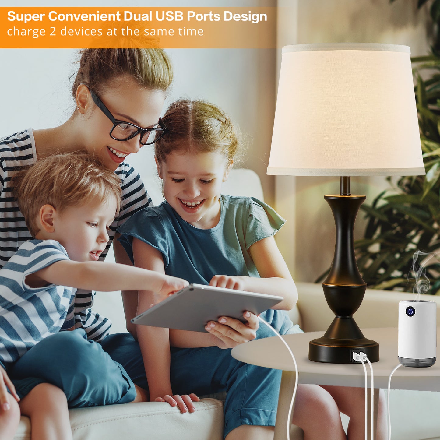 Natyswan Touch Lamps for Bedrooms Set of 2, Bedside Lamp with Dual USB Charging Ports, 3 Way Dimmable Nightstand Lamps with Premium Linen Fabric Lampshade for Bedroom, Living Room (Bulb Included)