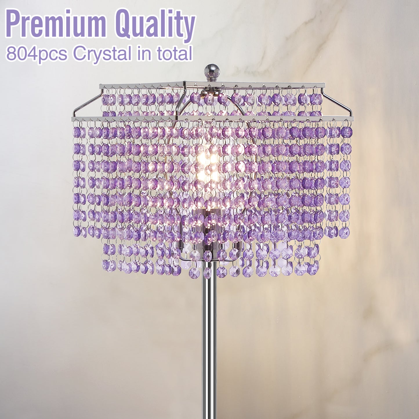 NATYSWAN Crystal Floor Lamp Gold, Modern Standing Lamps with Double-Layer Lampshade, on-off Foot Switch, Gold Finish Tall Pole Lamp for Living Room, Bedroom, Office, 8W Bulb Included