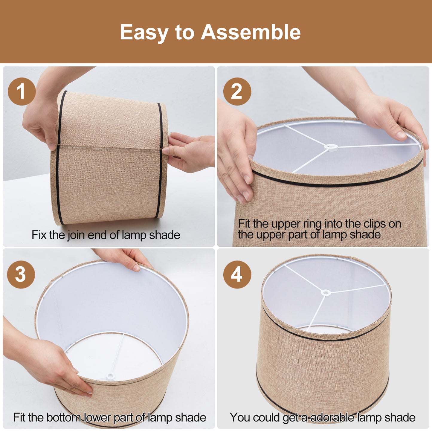 NATYSWAN Drum Lampshades Set of 2, Fabric Lampshades for Table Lamps Floor Lamps, 13" Top x 11" Bottom x 10" High, Lamp Shade Harp Holder Included