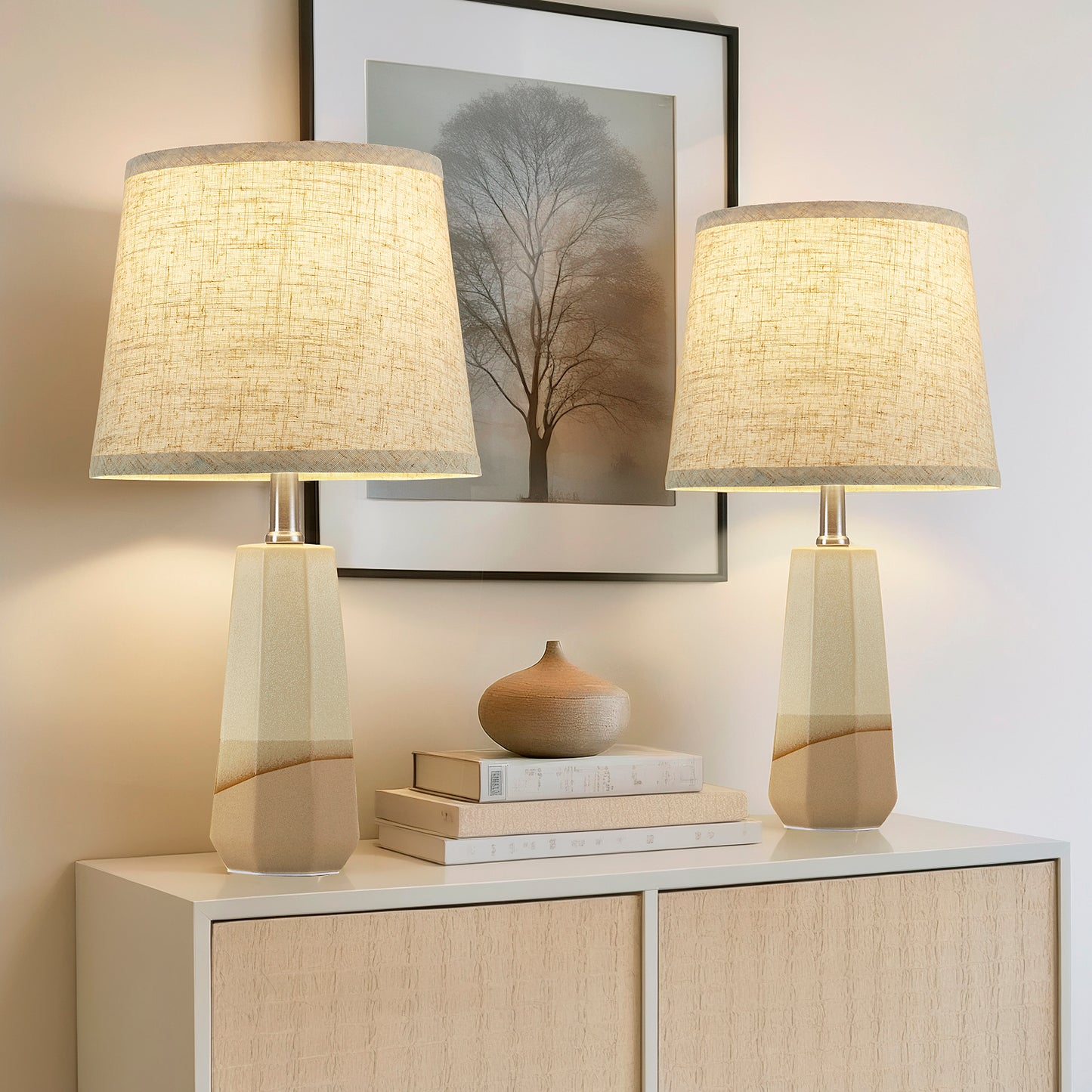 NATYSWAN 20.2" Ceramic Table Lamp Set of 2, Beside Lamps Nightstand Lamp Bedroom Lamp Modern Table Lamp for Living Room, Bedroom & Office Rocker Swtich LED Bulbs Included