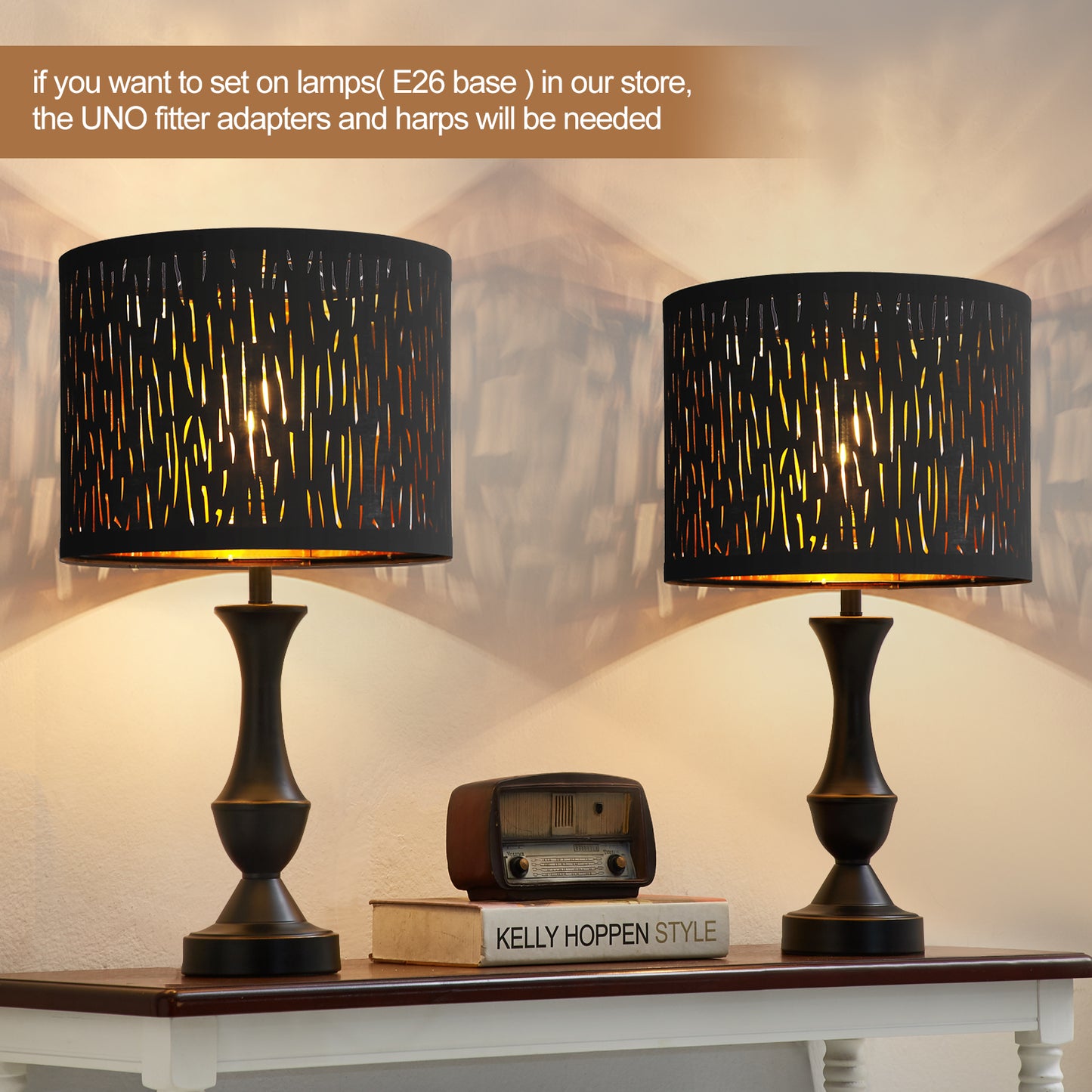 NATYSWAN Drum Lampshades Set of 2, Fabric Lampshades for Table Lamps Floor Lamps, 13" Top x 11" Bottom x 10" High, Lamp Shade Harp Holder Included