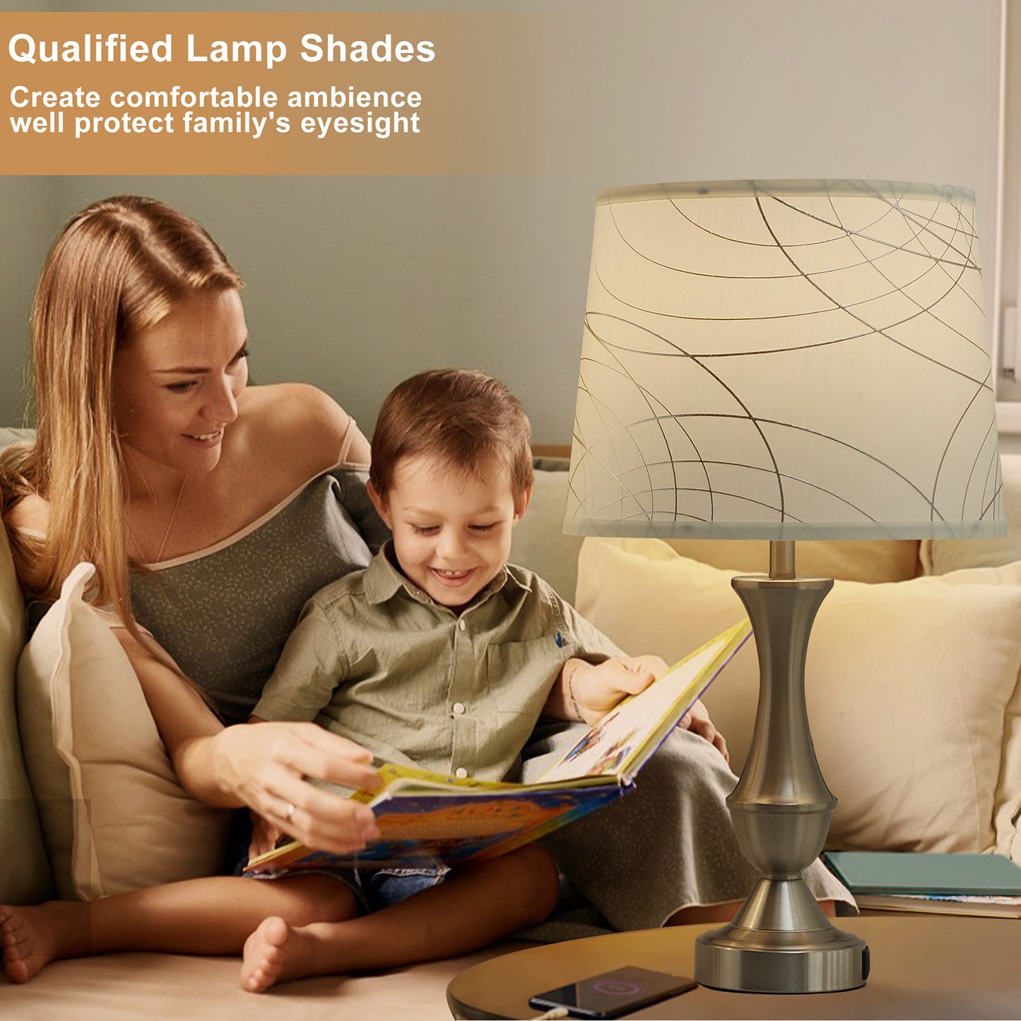 NATYSWAN Drum Lampshades Set of 2, Fabric Lampshades for Table Lamps Floor Lamps, 13" Top x 11" Bottom x 10" High, Lamp Shade Harp Holder Included