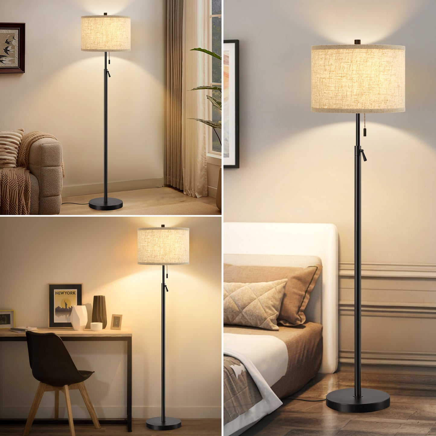 NATYSWAN Modern Floor Lamp for Living Room, Adjustable Height Standing Lamp with Marble Base Tall Lamp with Pull Chain Switch Floor Lamps for Living Room, Bedroom & Office Bulbs Not Included