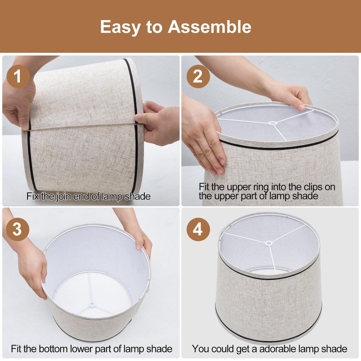 NATYSWAN Drum Lampshades Set of 2, Fabric Lampshades for Table Lamps Floor Lamps, 13" Top x 11" Bottom x 10" High, Lamp Shade Harp Holder Included