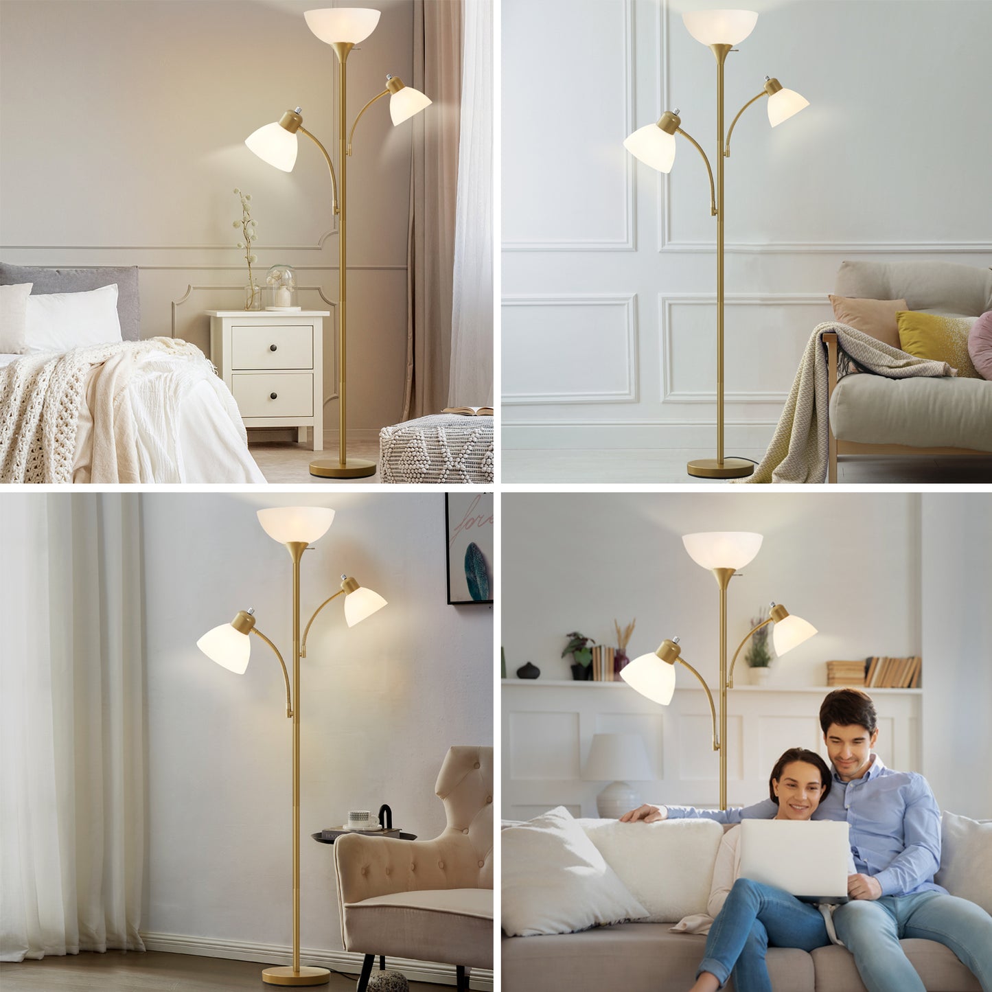 NATYSWAN Floor Lamps for Living Room,Torchiere Floor Lamp with 8W Adjustable Reading Lights, Morden Tall Lamps for Living Room, Bedroom, Office, 3 Bulbs Included