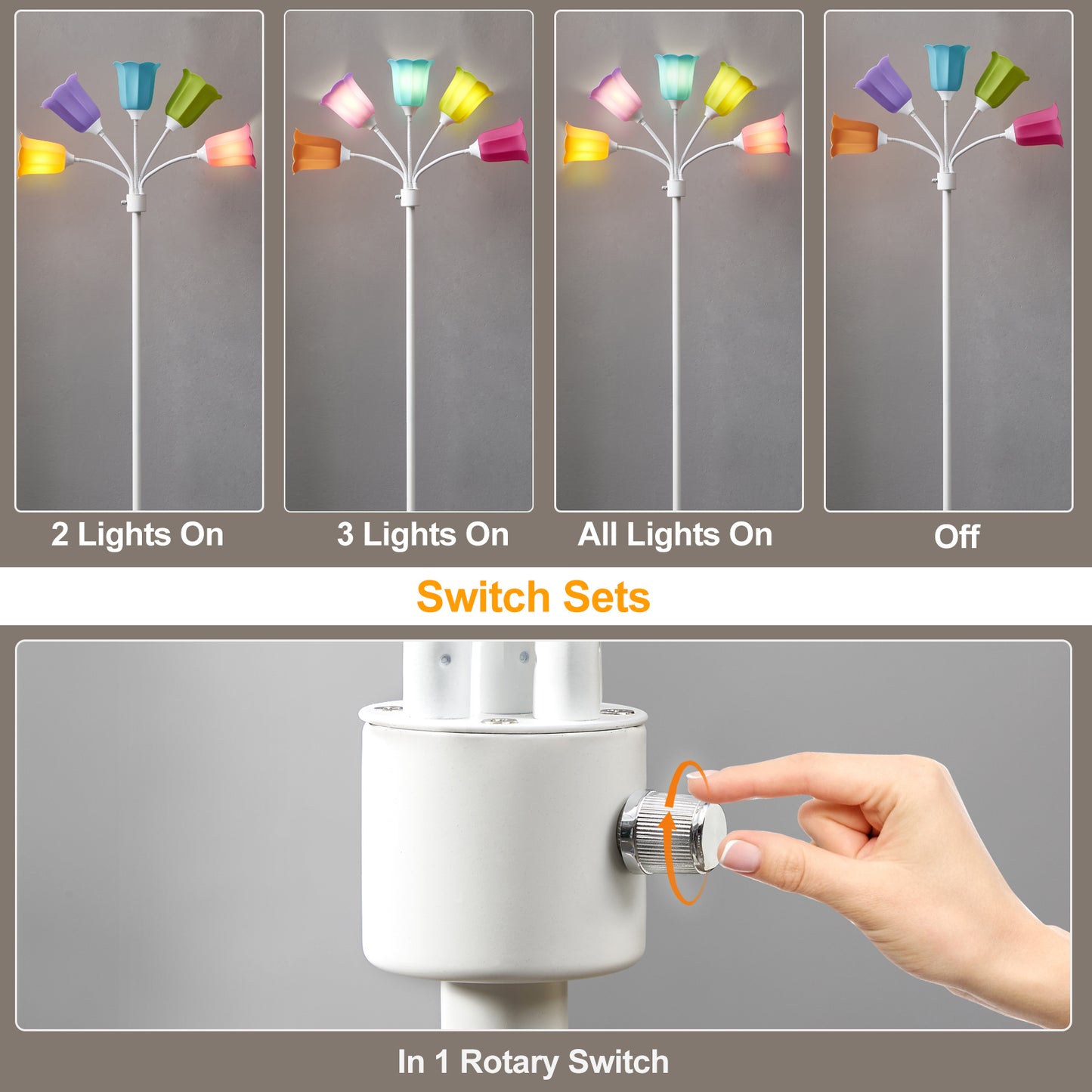 NATYSWAN Medusa LED Floor Lamp, Multi Head Modern Tall Lamp with Adjustable Gooseneck Standing Lamps Led Tall Lamp for Living Room Bedroom Kids Room Office 6 Color Lampshades Bulb Not Included