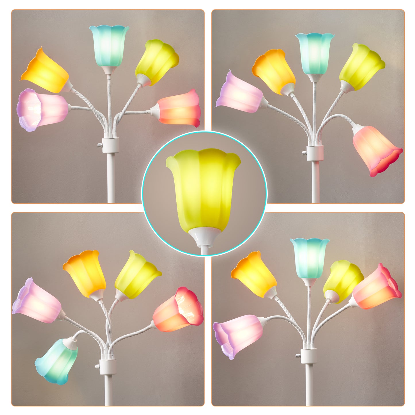 NATYSWAN Medusa LED Floor Lamp, Multi Head Modern Tall Lamp with Adjustable Gooseneck Standing Lamps Led Tall Lamp for Living Room Bedroom Kids Room Office 6 Color Lampshades Bulb Not Included