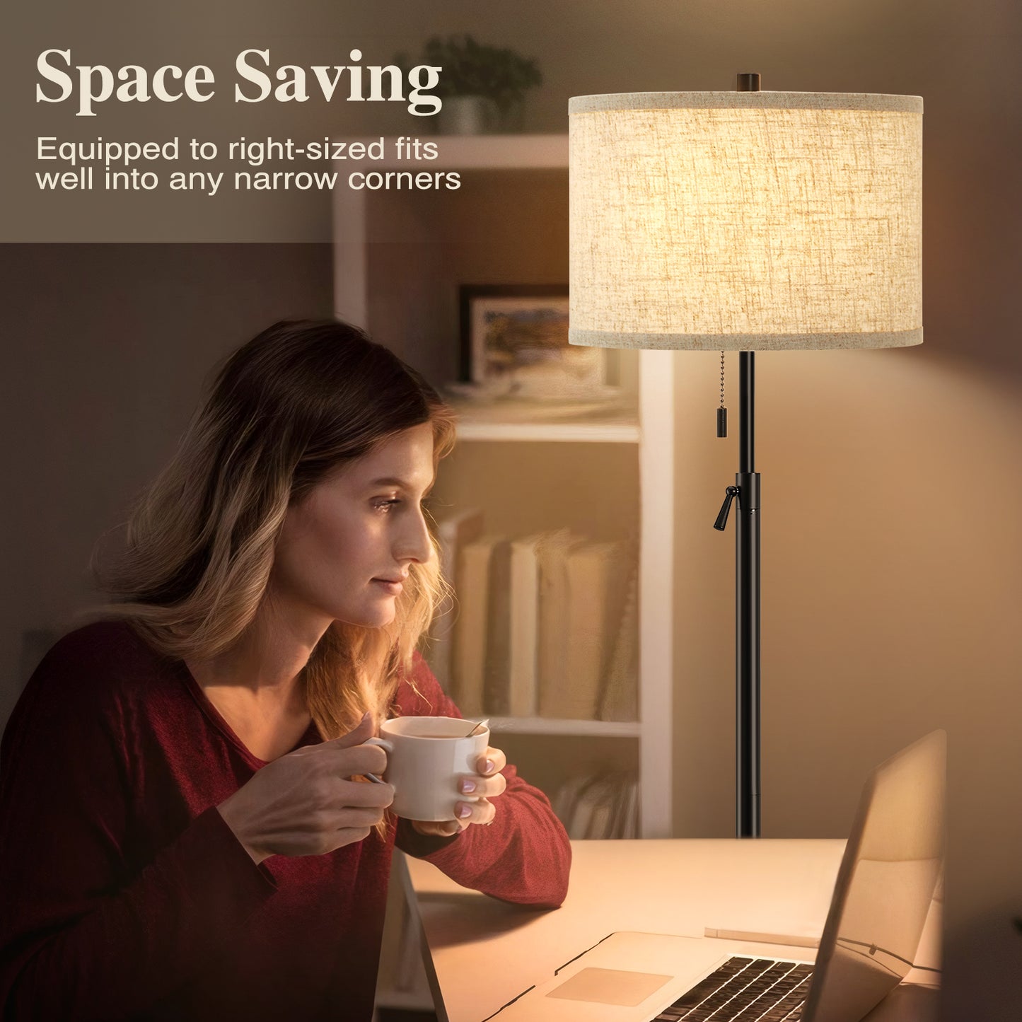 NATYSWAN Modern Floor Lamp for Living Room, Adjustable Height Standing Lamp with Marble Base Tall Lamp with Pull Chain Switch Floor Lamps for Living Room, Bedroom & Office Bulbs Not Included