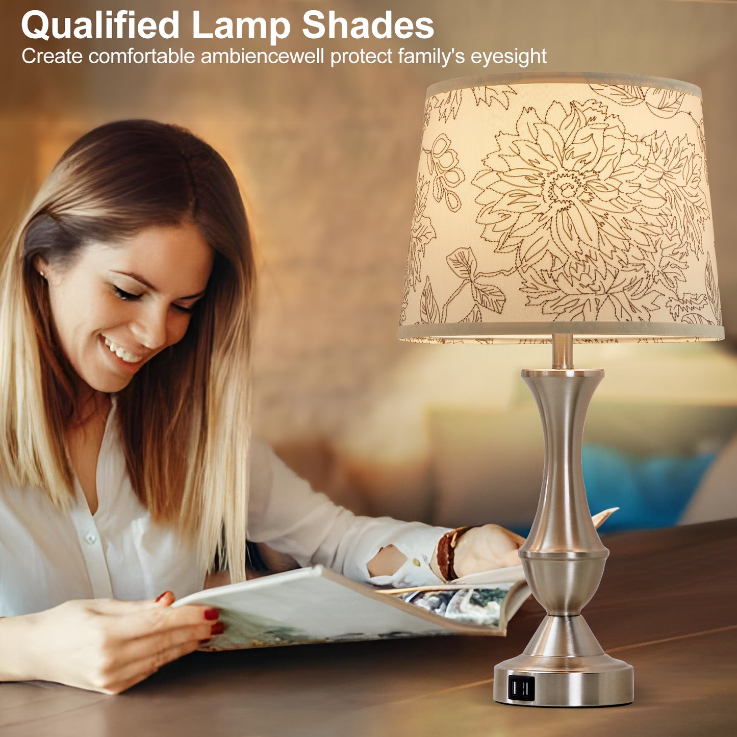 NATYSWAN Drum Lampshades Set of 2, Fabric Lampshades for Table Lamps Floor Lamps, 13" Top x 11" Bottom x 10" High, Lamp Shade Harp Holder Included