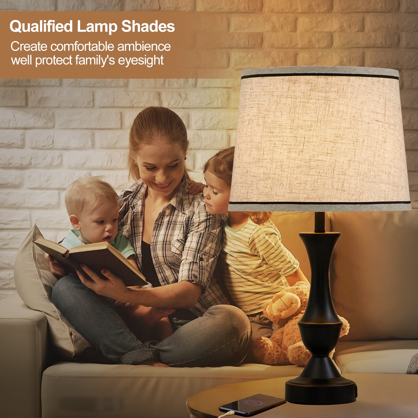 NATYSWAN Drum Lampshades Set of 2, Fabric Lampshades for Table Lamps Floor Lamps, 13" Top x 11" Bottom x 10" High, Lamp Shade Harp Holder Included