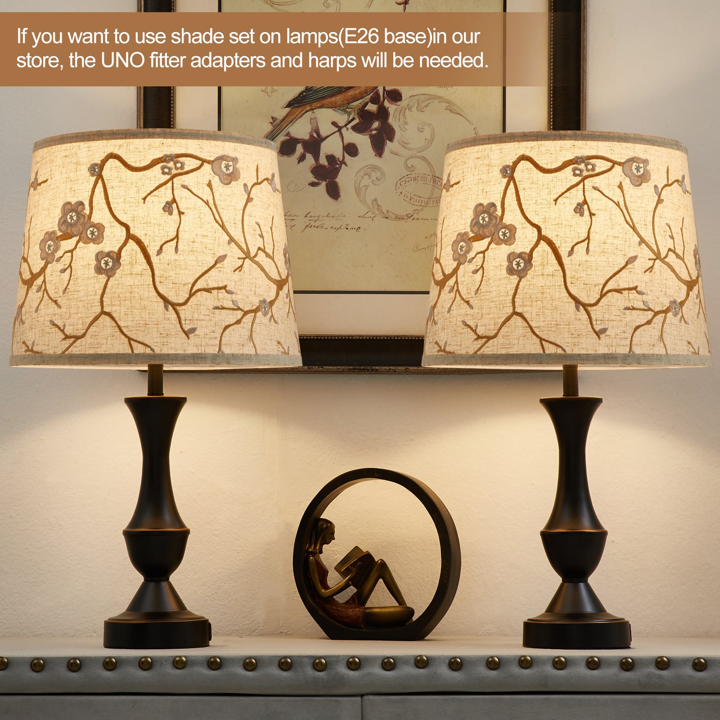 NATYSWAN Drum Lampshades Set of 2, Fabric Lampshades for Table Lamps Floor Lamps, 13" Top x 11" Bottom x 10" High, Lamp Shade Harp Holder Included