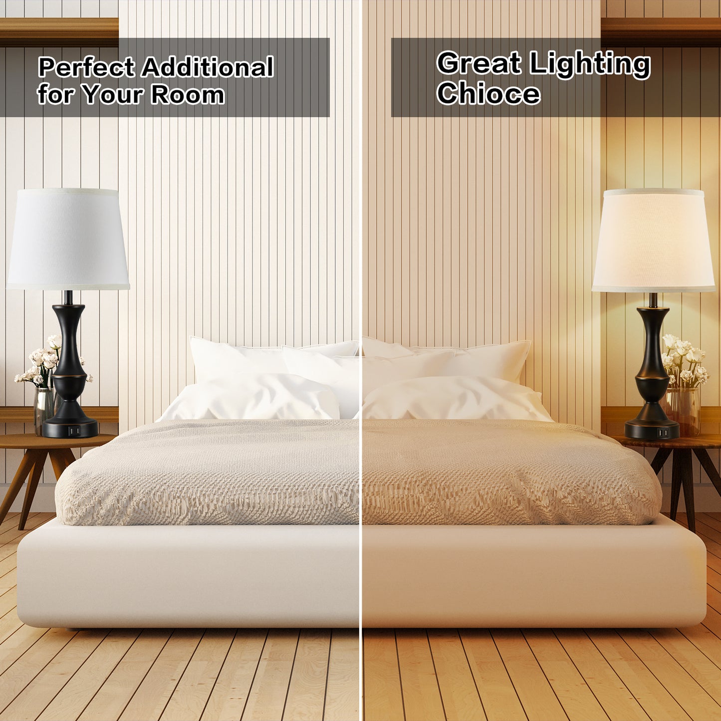 Natyswan Touch Lamps for Bedrooms Set of 2, Bedside Lamp with Dual USB Charging Ports, 3 Way Dimmable Nightstand Lamps with Premium Linen Fabric Lampshade for Bedroom, Living Room (Bulb Included)