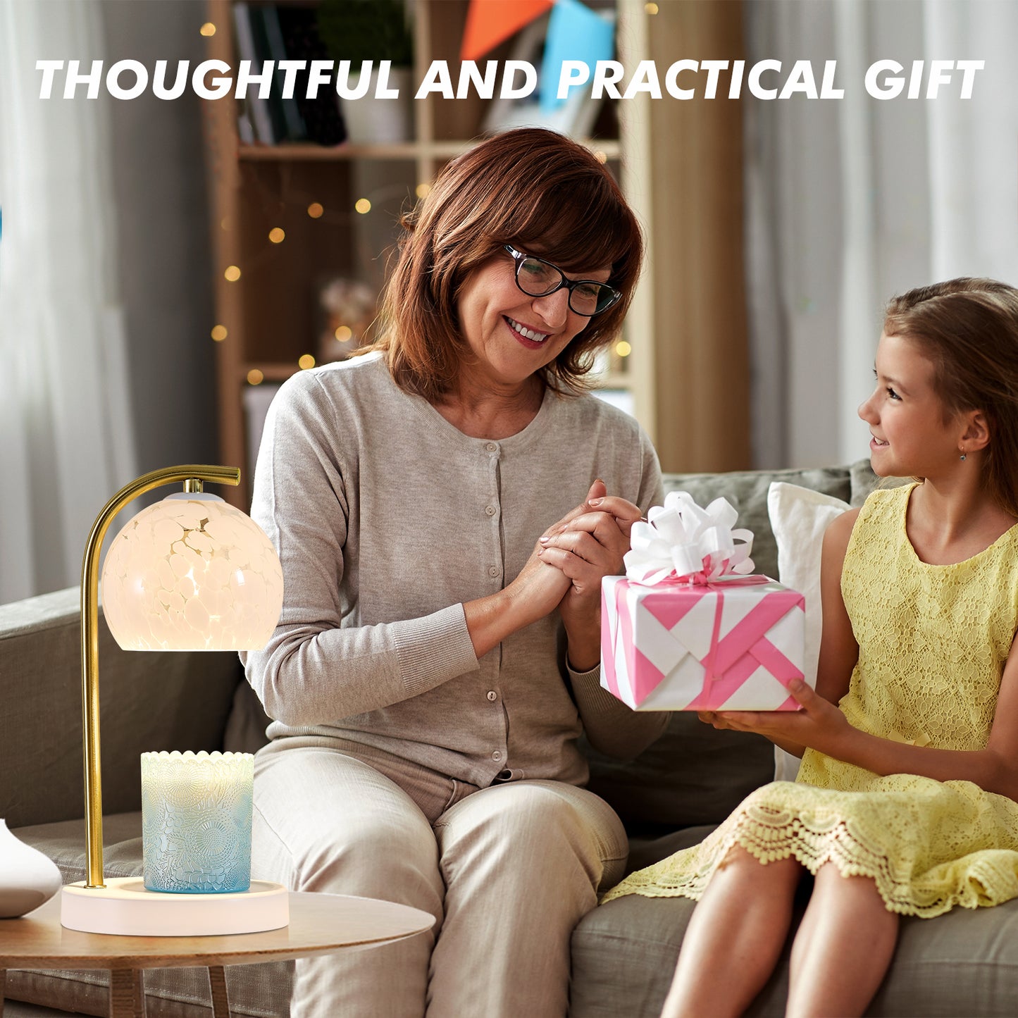 NATYSWAN Amber Glass Electric Candle Warmer with Timer & Dimmer Wax Melts Warmer for Candle Jars, Ideal Gift, Bedroom Home Decor, No Flame Scented Candle Warmer with 2 Bulbs