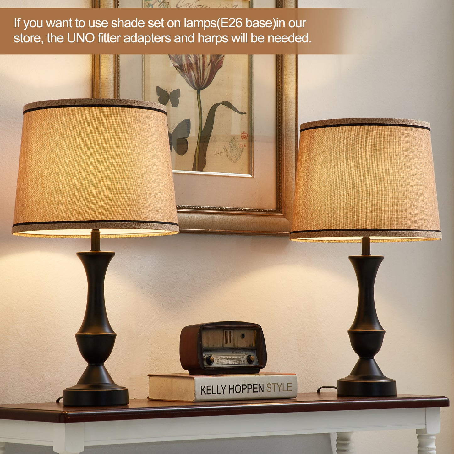 NATYSWAN Drum Lampshades Set of 2, Fabric Lampshades for Table Lamps Floor Lamps, 13" Top x 11" Bottom x 10" High, Lamp Shade Harp Holder Included