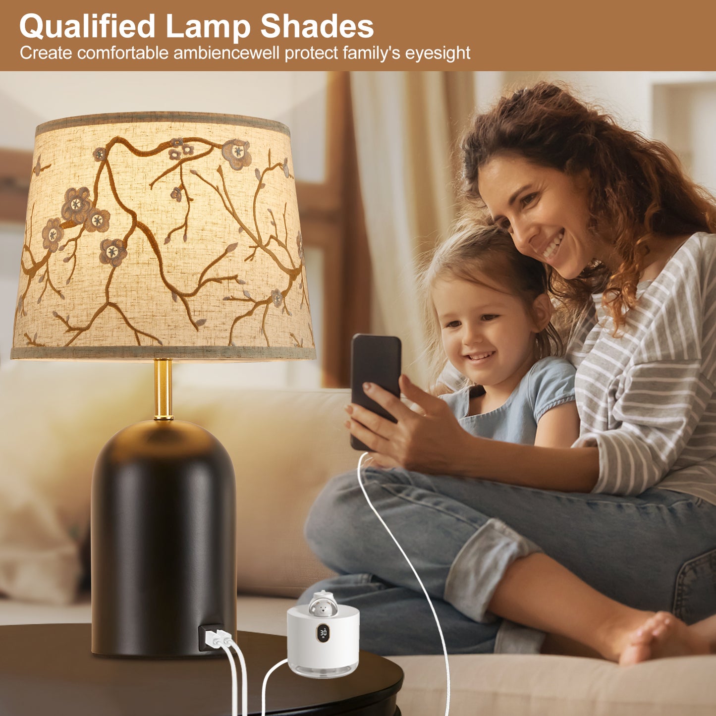 NATYSWAN Drum Lampshades Set of 2, Fabric Lampshades for Table Lamps Floor Lamps, 13" Top x 11" Bottom x 10" High, Lamp Shade Harp Holder Included