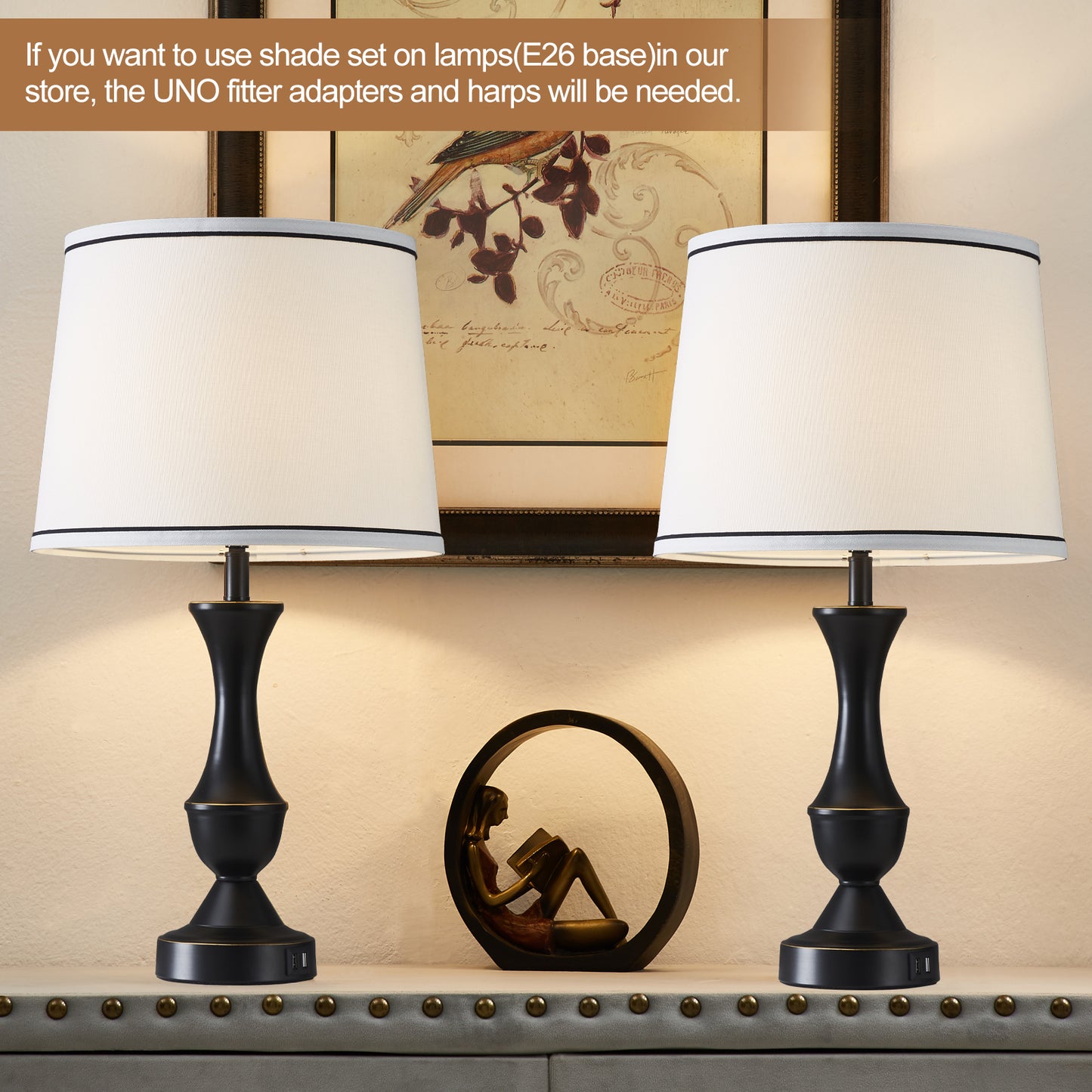 NATYSWAN Drum Lampshades Set of 2, Fabric Lampshades for Table Lamps Floor Lamps, 13" Top x 11" Bottom x 10" High, Lamp Shade Harp Holder Included