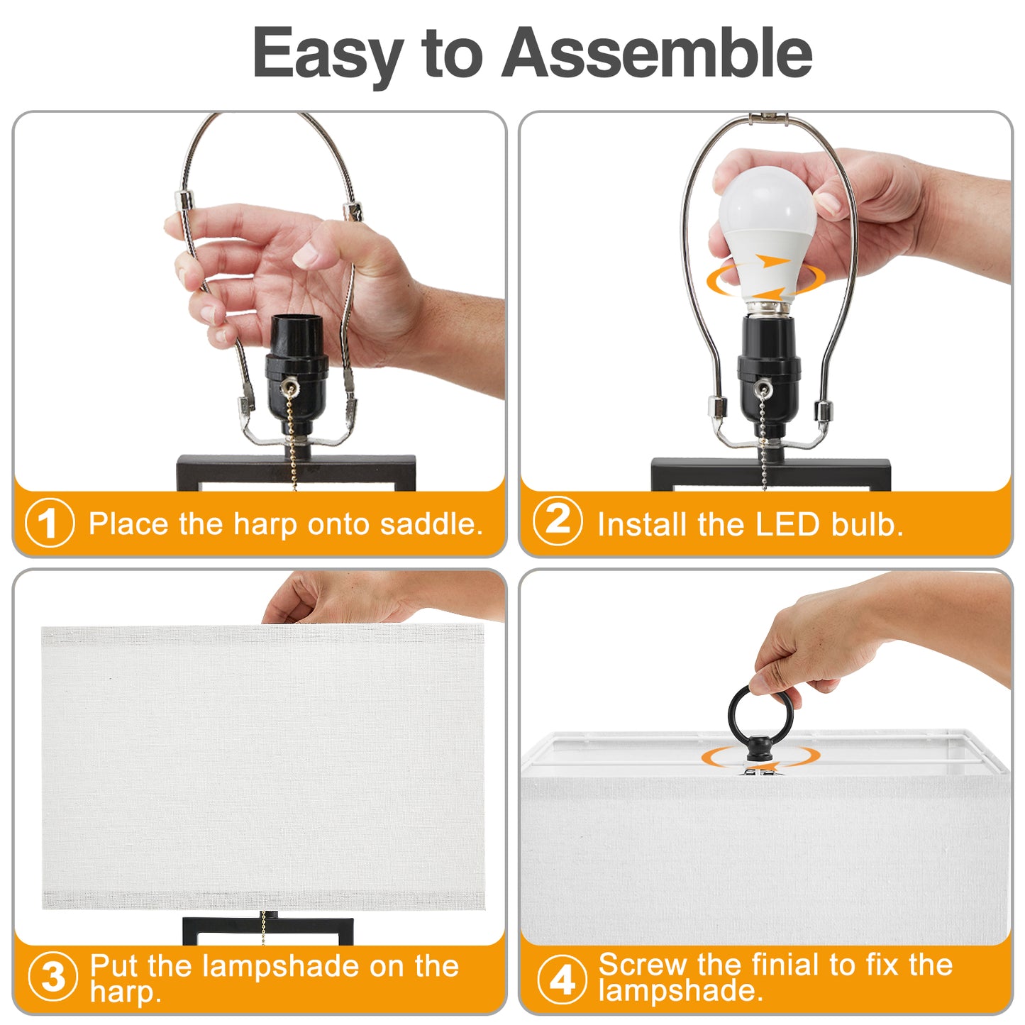 NATYSWAN 24'' Table Lamps Set of 2 with USB C+A Ports, 3-Way Dimmable Tall Modern Lamps for Night Stands, Contemporary Lamp for Living Room Home Office, Pull Chain Switch&2 LED Bulbs Included