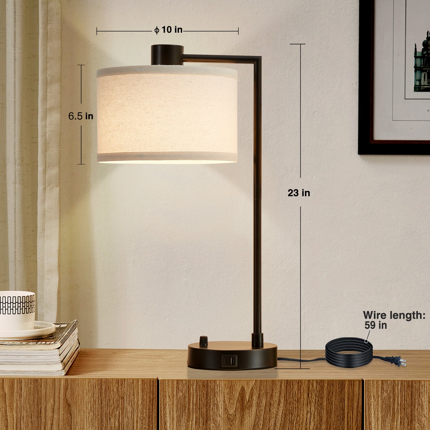 NATYSWAN Table Lamp for Bedroom Set of 2 with USB C+A Ports, Fully Stepless Dimmable Bedside Lamp with Linen Lampshade, Nightstand Lamp for Living Room Reading Office, 2 LED Bulbs Included