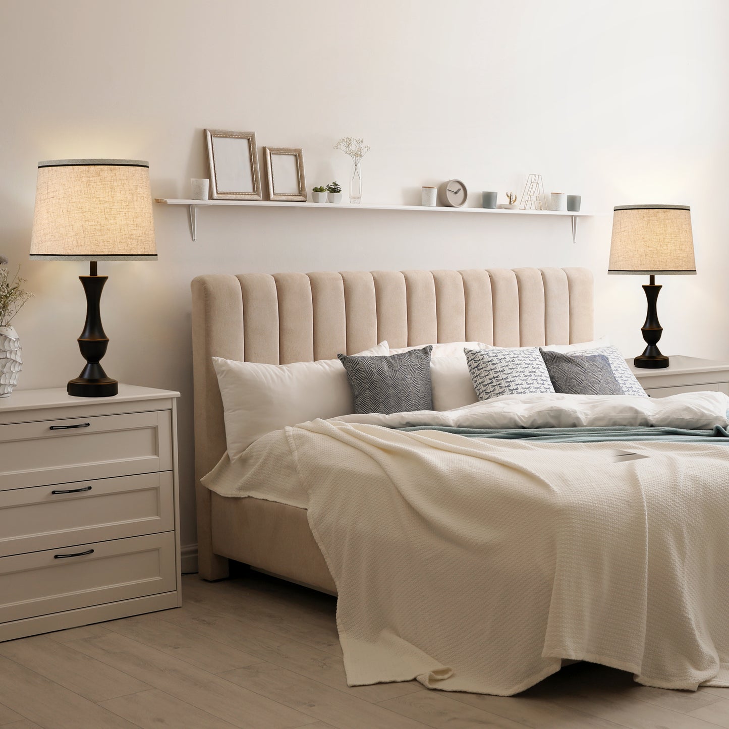 NATYSWAN Drum Lampshades Set of 2, Fabric Lampshades for Table Lamps Floor Lamps, 13" Top x 11" Bottom x 10" High, Lamp Shade Harp Holder Included