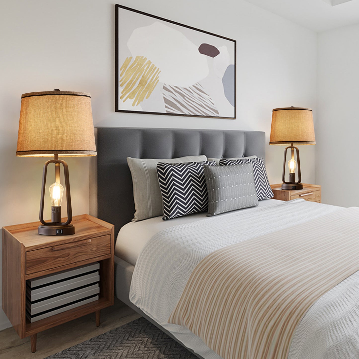 NATYSWAN Drum Lampshades Set of 2, Fabric Lampshades for Table Lamps Floor Lamps, 13" Top x 11" Bottom x 10" High, Lamp Shade Harp Holder Included