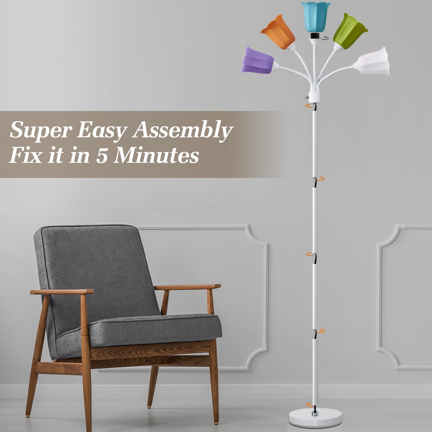 NATYSWAN Medusa LED Floor Lamp, Multi Head Modern Tall Lamp with Adjustable Gooseneck Standing Lamps Led Tall Lamp for Living Room Bedroom Kids Room Office 6 Color Lampshades Bulb Not Included
