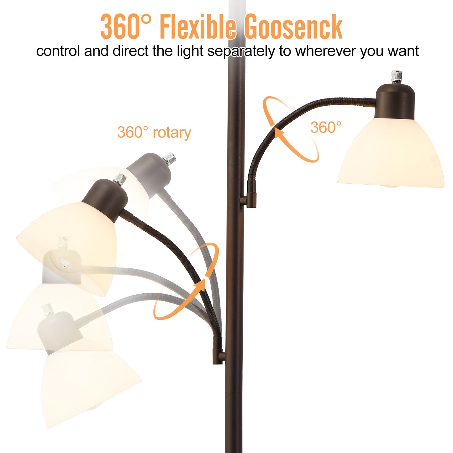 NATYSWAN Floor Lamps for Living Room,Torchiere Floor Lamp with 8W Adjustable Reading Lights, Morden Tall Lamps for Living Room, Bedroom, Office, 3 Bulbs Included