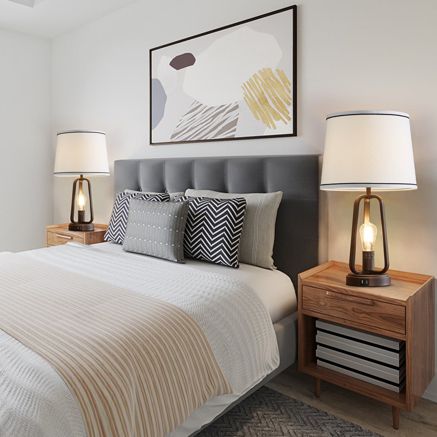 NATYSWAN Drum Lampshades Set of 2, Fabric Lampshades for Table Lamps Floor Lamps, 13" Top x 11" Bottom x 10" High, Lamp Shade Harp Holder Included