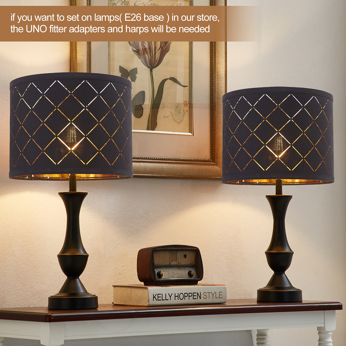 NATYSWAN Drum Lampshades Set of 2, Fabric Lampshades for Table Lamps Floor Lamps, 13" Top x 11" Bottom x 10" High, Lamp Shade Harp Holder Included